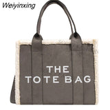 Weiyinxing Suede Luxury Designer Tote Bags for Women Shopping Travel Handbag Winter Plush Shoulder Bags Chic Leisure Crossbody Bag