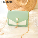 Weiyinxing for Women Luxury Designer Cover Tassel Chain Shoulder Small Square Bag Messenger Crossbody Bag Pearl Cat Bolsa Feminina