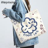 Weiyinxing Women Shopping Bags Eco Reusable Foldable Shoulder Bag Large Capacity Canvas Handbags Cartoon Bag for Women Shopping Bags