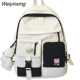 Weiyinxing Student Harajuku Backpack Cute Nylon Women Badge School Bag College Lady Kawaii Backpack Female Fashion Bag Book Trendy New