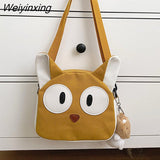Weiyinxing Women Cute Cat Canvas Bag Female 2023 New Cartoon Shoulder Bags Student Large Messenger Bag Cat Shape Female Handbag Tote Bags