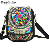 Weiyinxing Women Shoulder Bag Travel Pouch Vintage Floral Embroidered Crossbody Zip Bag Embroidered Mobile Phone Bag