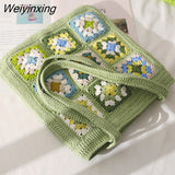 Weiyinxing Paisley Crochet Women Shoulder Bags Knitting Large Tote Bag Casual Lady Handbags Big Shopper Purses Summer Beach Bag