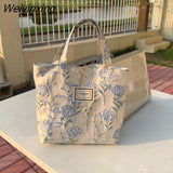 Weiyinxing Women's Bag Cheap Casual Large Capacity Shoulder Bags Shopper Canvas Fashion Harajuku Zipper Flower Print Ulzzang Handbags