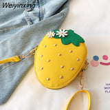 Weiyinxing PU Leather Girls Coin Purse Lovely Children Strawberry Rivet Crossbody Bags Cute Baby Accessories Mini Wallet Kids Gifts