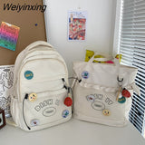 Weiyinxing Kawaii Letter Printing Women Backpack Fashion Cute Girl Two Piece School Bag Set Nylon Waterproof Travel Bag Book Pack Cool
