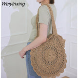 Weiyinxing Straw Bags for Women Circle Beach Handbags Summer Rattan Shoulder Bags Handmade Knitted Travel Big Totes Bag 2023 New