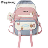 Weiyinxing New High School Girls Backpack Shoulder Bags Multi Pockets Waterproof School Bag Teenage Girls Kawaii Backpack Mochila