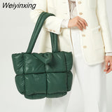 Weiyinxing Large Tote Padded Handbags Designer Quilted Women Shoulder Bags Luxury Nylon Down Cotton Crossbody Bag Winter Purse 2023