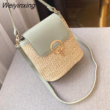 Weiyinxing Straw Shoulder Messenger Bags Women's Designer Luxury Woven Bucket Bag 2023 New Summer Beach Straw Bag Female Handbag