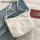 Weiyinxing Women Solid Color Canvas Bag Women's Black White Messenger Bag Magnetic Buckle Student One Shoulder Bag High Capacity School Bag