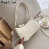 Weiyinxing New Women's Fashion Handbags Retro Solid Color Totes Bags PU Leather Shoulder Underarm Bag Casual Women Shoulder Bag