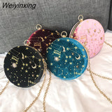 Weiyinxing Round Starry Sky Suede Women Shoulder Bag Designer Chain Female Crossbody Messenger Bags Ladies Small Circle Purses 2023