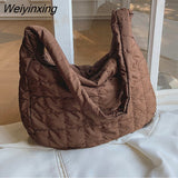 Weiyinxing Nylon Women's Shoulder Bag Folds Rhombus Embroidery Thread Underarm Bag Niche Design Simple Handbags for Women 2023