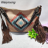Weiyinxing Tassel Women Shoulder Bags Designer Handbags Luxury Canvas Crossbody Bag National Large Capacity Tote Big Shopper Bag
