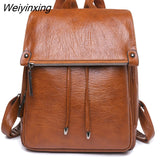 Weiyinxing Women Female Rucksack Leisure Student School Bag Soft Leather Famale Bag New Cowhide High Quality Travel Girls Backpack Korean