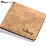 Weiyinxing Men Retro Frosted PU Wallet Two Folding Male Purse Credit Card Holder Solid Color Short Wallet Purse and Wallet