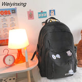 Weiyinxing Girl School Bag Fashion Women Backpack Men Cool Nylon Travel Backpack Femlae Big Schoolbag Multi-pocket Badge Bookbag