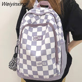 Weiyinxing Women Plaid Backpack Fashion Lady Laptop School Bag New Girl Boy Backpack Trendy Female Men Travel Book Lattice Student Bag