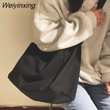 Weiyinxing Women Large Capacity Canvas Bag Female Student Bag Solid Color Shoulder Women Messenger Bag Wide Shoulder Straps Square Bag