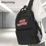 Weiyinxing Men and Women Cool Waterproof Nylon Laptop Backpack Large Capacity Letter Printing Travel Book Bag Teenagers Preppy Schoolbag