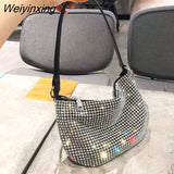 Weiyinxing Rhinestones Evening bag silver Crystal Bling Semi-Circular Top Handle Bags for Women Purses and Handbags Luxury Designer