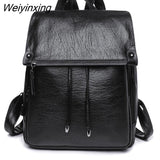 Weiyinxing Women Female Rucksack Leisure Student School Bag Soft Leather Famale Bag New Cowhide High Quality Travel Girls Backpack Korean
