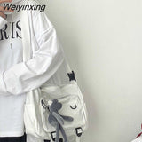 Weiyinxing Women Canvas Bag Female Buckle Zipper Messenger Bag Women High Capacity Student Solid Color Multiple Bag Travel Bag Cute Pendant