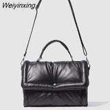 Weiyinxing Brands Padded Women Handbags Down Cotton Shoulder Crossbody Bags Luxury Pu Leather Messenger Bag 2023 Winter Square Sac
