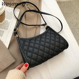 Weiyinxing Leather Women Underarm Bag Black Handbags Luxury Shoulder Purses For Lady Shopping Bag Solid Color Girls Zipper Clutch