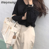 Weiyinxing canvas large capacity tote women handbags designer wide strap shoulder crossbody bags lady shopper bag female big purses