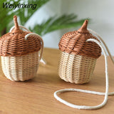 Weiyinxing Rattan Mushroom Basket Bag Designer Wicker Woven Women Handbags Lovely Summer Beach Straw Bag Bali Holiday Box Purses