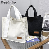 Weiyinxing Corduroy Women's Bag 2023 Trend New Solid color Handbags Versatile Casual Square Shoulder Bags Female Canvas Button Tote