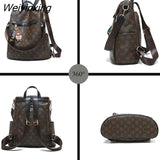 Weiyinxing Soft Girls School Backpack Fashion Panda Prints PU Leather Anti-theft Backpack Luxury Leisure Chic Bookbag Travel Backpack 911