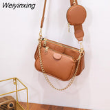 Weiyinxing chains women shoulder bags designer wide strap messenger bags luxury pu leather crossbody bag lady small purse 3 bag set