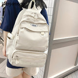 Weiyinxing Capacity Grid College Nylon Backpack Ladies Travel Backpack Multi Pocket Laptop Bag for Girls Cute Student School Bag