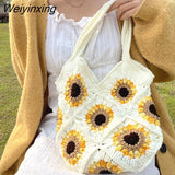 Weiyinxing Paisley Crochet Women Shoulder Bags Knitting Large Tote Bag Casual Lady Handbags Big Shopper Purses Summer Beach Bag