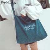 Weiyinxing New Corduroy Large-capacity Crossbody Bags for Women Literary Embroidery Tote Shoulder Bags Letter Zipper Retro Handbags