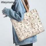 Weiyinxing Women Shopping Bags Eco Reusable Foldable Shoulder Bag Large Capacity Canvas Handbags Cartoon Bag for Women Shopping Bags