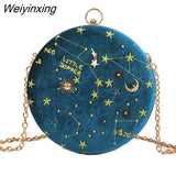 Weiyinxing Round Starry Sky Suede Women Shoulder Bag Designer Chain Female Crossbody Messenger Bags Ladies Small Circle Purses 2023