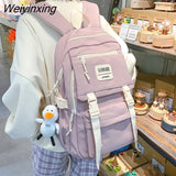 Weiyinxing New Solid Color Waterproof Nylon Women Backpack Female Classic Insert Buckle Travel Bag Teenage Girls Portable Schoolbag