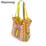 Weiyinxing Paisley Crochet Women Shoulder Bags Knitting Large Tote Bag Casual Lady Handbags Big Shopper Purses Summer Beach Bag