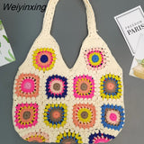 Weiyinxing Paisley Crochet Women Shoulder Bags Knitting Large Tote Bag Casual Lady Handbags Big Shopper Purses Summer Beach Bag