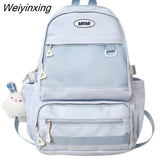 Weiyinxing Capacity Grid College Nylon Backpack Ladies Travel Backpack Multi Pocket Laptop Bag for Girls Cute Student School Bag