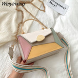 Weiyinxing Mantang 2023 Fashion Contrast PU Leather Designer Shoulder Messenger Bag Metal Handle Strap Casual Portable Messenger Bag