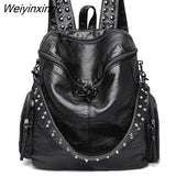 Weiyinxing Quality Rivet Soft Leather Backpacks for Women 2023 Fashion Luxury Ladies Shoulder Bag Large Capacity School Bags Backpack