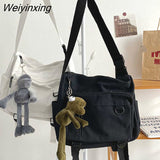Weiyinxing Women Canvas Bag Female Buckle Zipper Messenger Bag Women High Capacity Student Solid Color Multiple Bag Travel Bag Cute Pendant