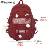 Weiyinxing New Waterproof Nylon Mesh Women Backpack Female Solid Color Badge Travel Bag College Girl Multi-pocket Schoolbag Book Bags