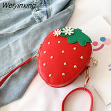 Weiyinxing PU Leather Girls Coin Purse Lovely Children Strawberry Rivet Crossbody Bags Cute Baby Accessories Mini Wallet Kids Gifts