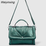 Weiyinxing Brands Padded Women Handbags Down Cotton Shoulder Crossbody Bags Luxury Pu Leather Messenger Bag 2023 Winter Square Sac